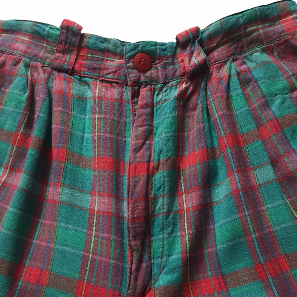 Vintage 80s Ultra Fun Peddlers Cotton Shorts Green and Red Plaid Juniors Size 9 - Picture 2 of 12